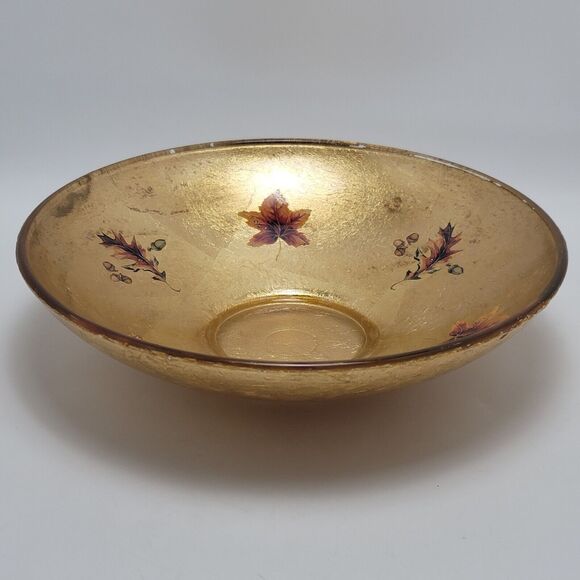 Glass Gold Leaf Bowl Crinkle Foil Decorative Fall Leaves Plate Fall Season - Picture 9 of 12